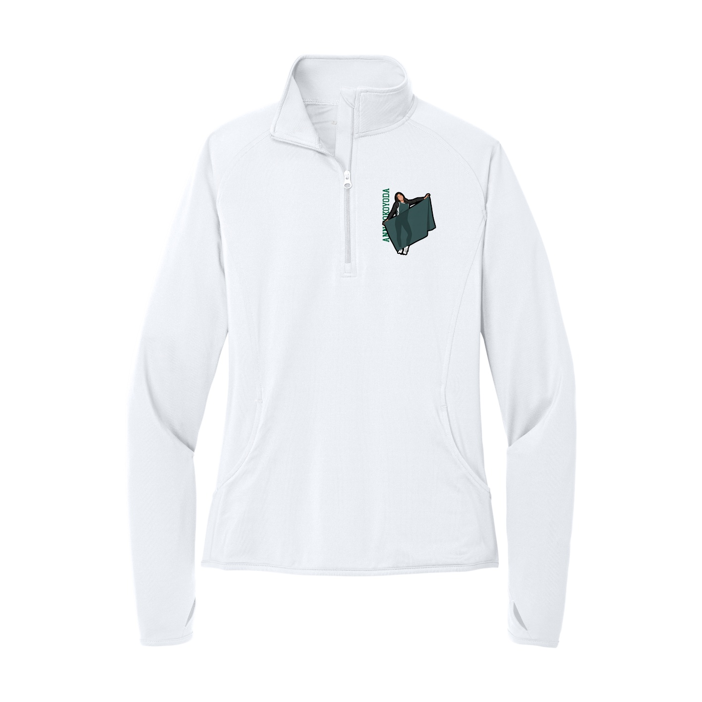 Women's Q-Zip Pullover — Name Vertical in White
