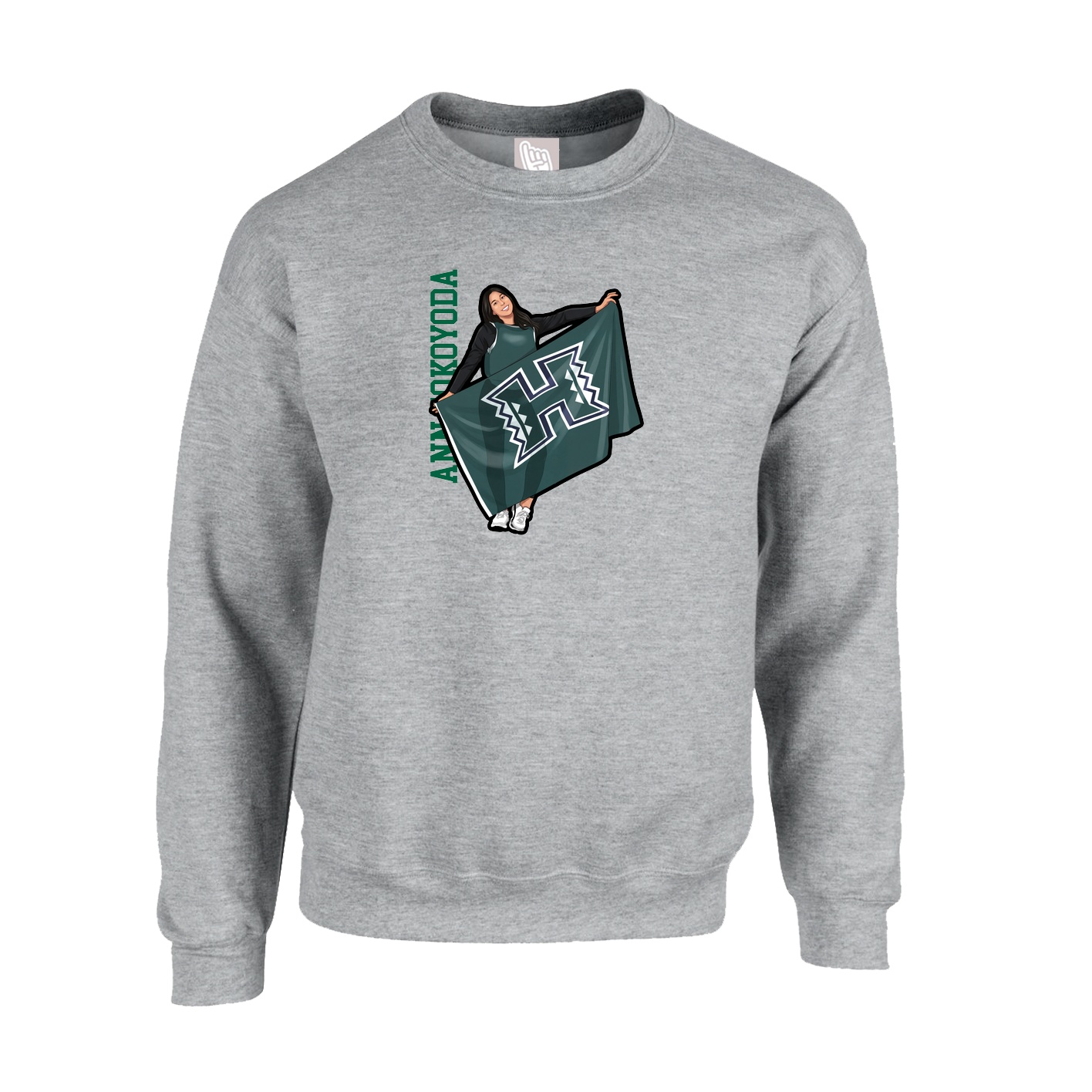 Fleece Crew — Name Vertical in Grey