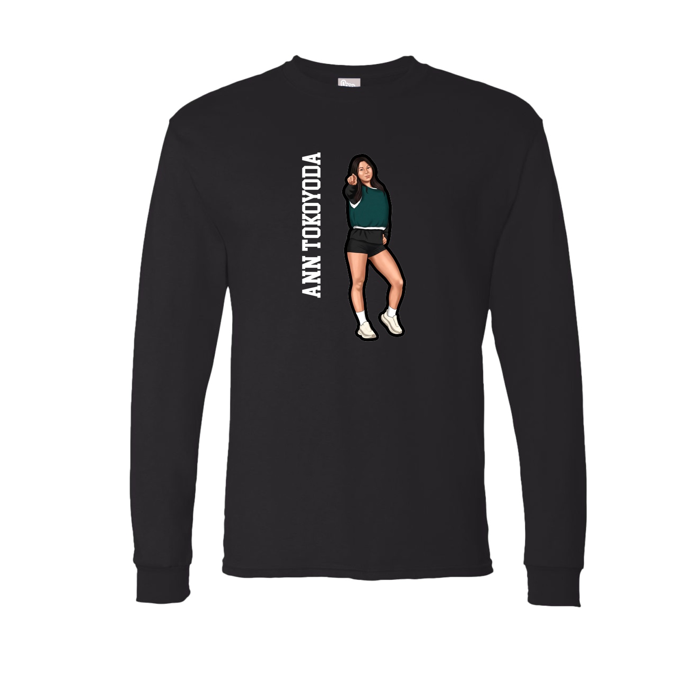 Long Sleeve Tee — Name Vertical in Black