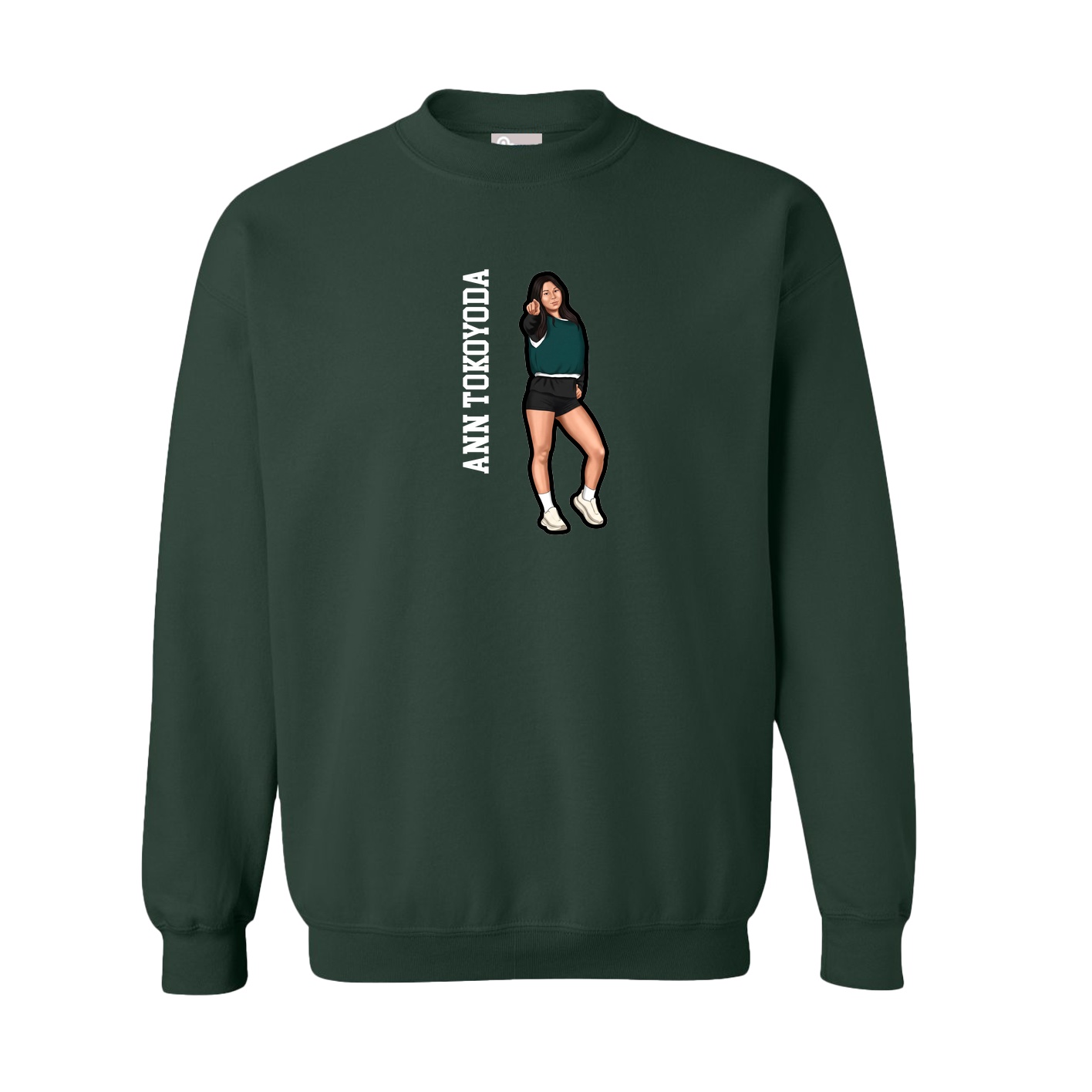 Fleece Crew — Name Vertical in Green