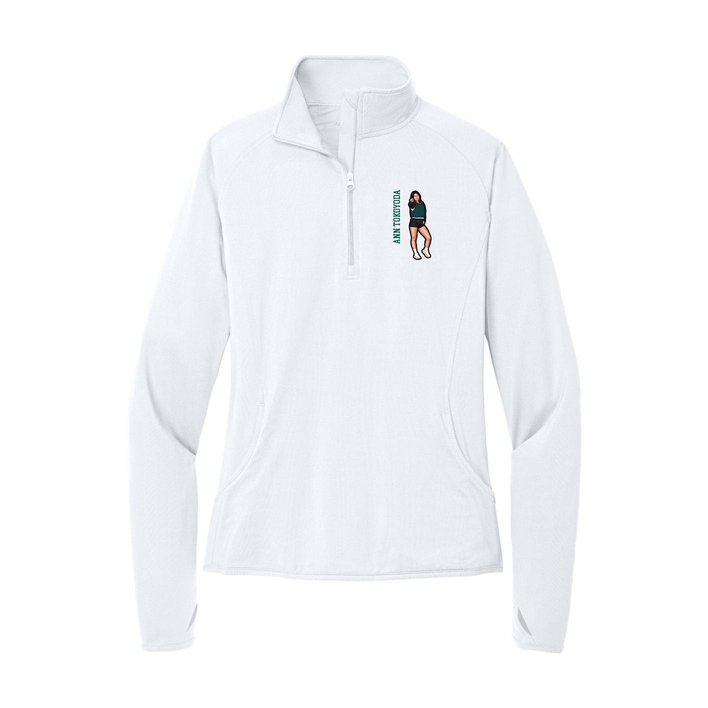 Women's Q-Zip Pullover — Name Vertical in White