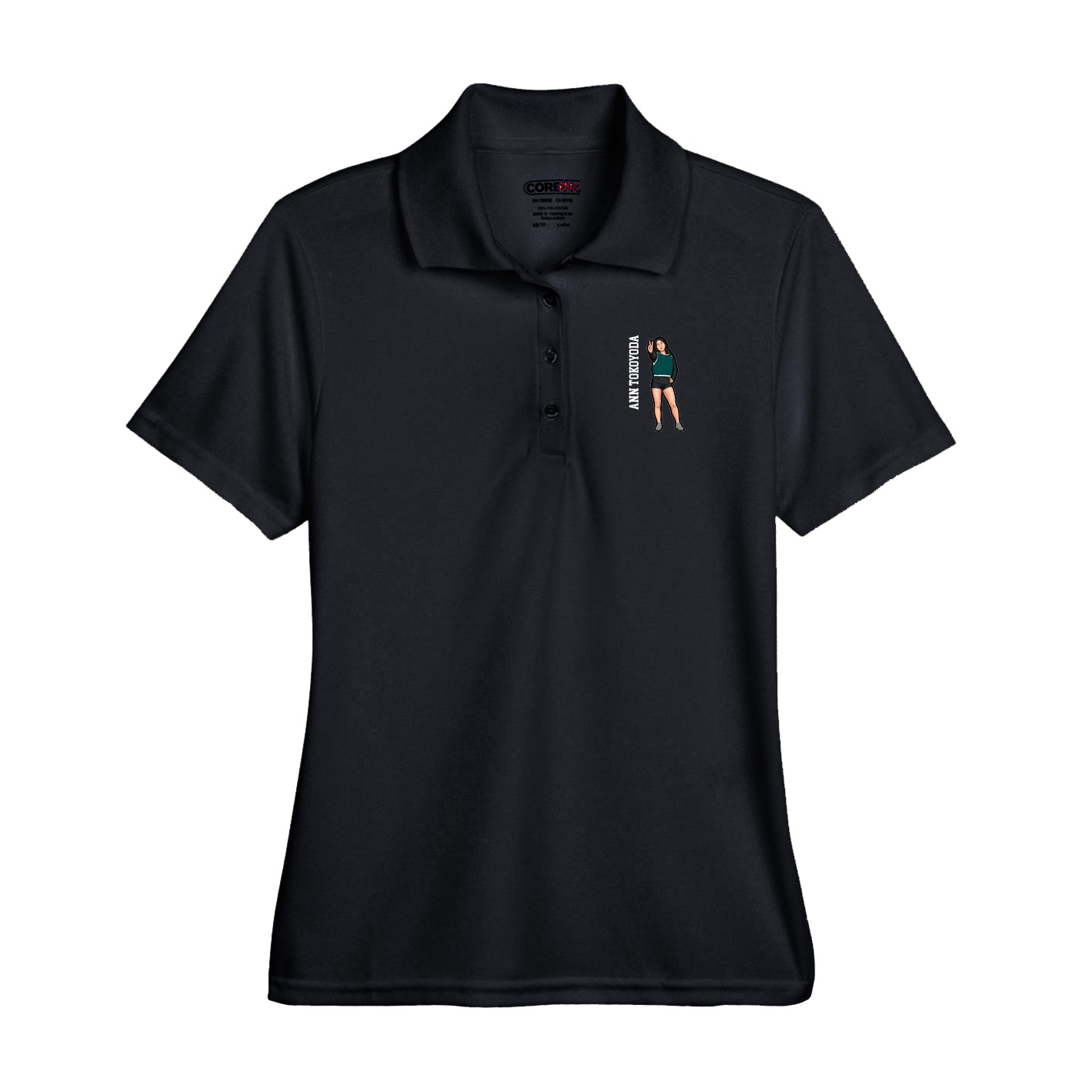 Performance Polo — Name Vertical in Black