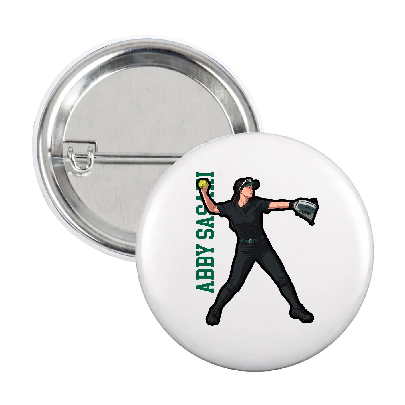 Game Day Button — Name Vertical in White