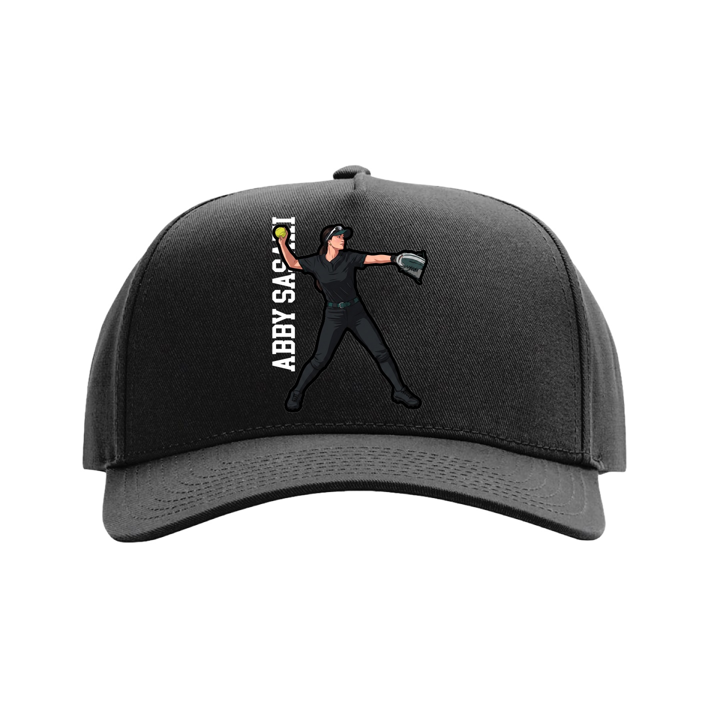 Full Fabric Five-Panel Champ Cap — Name Vertical in Black