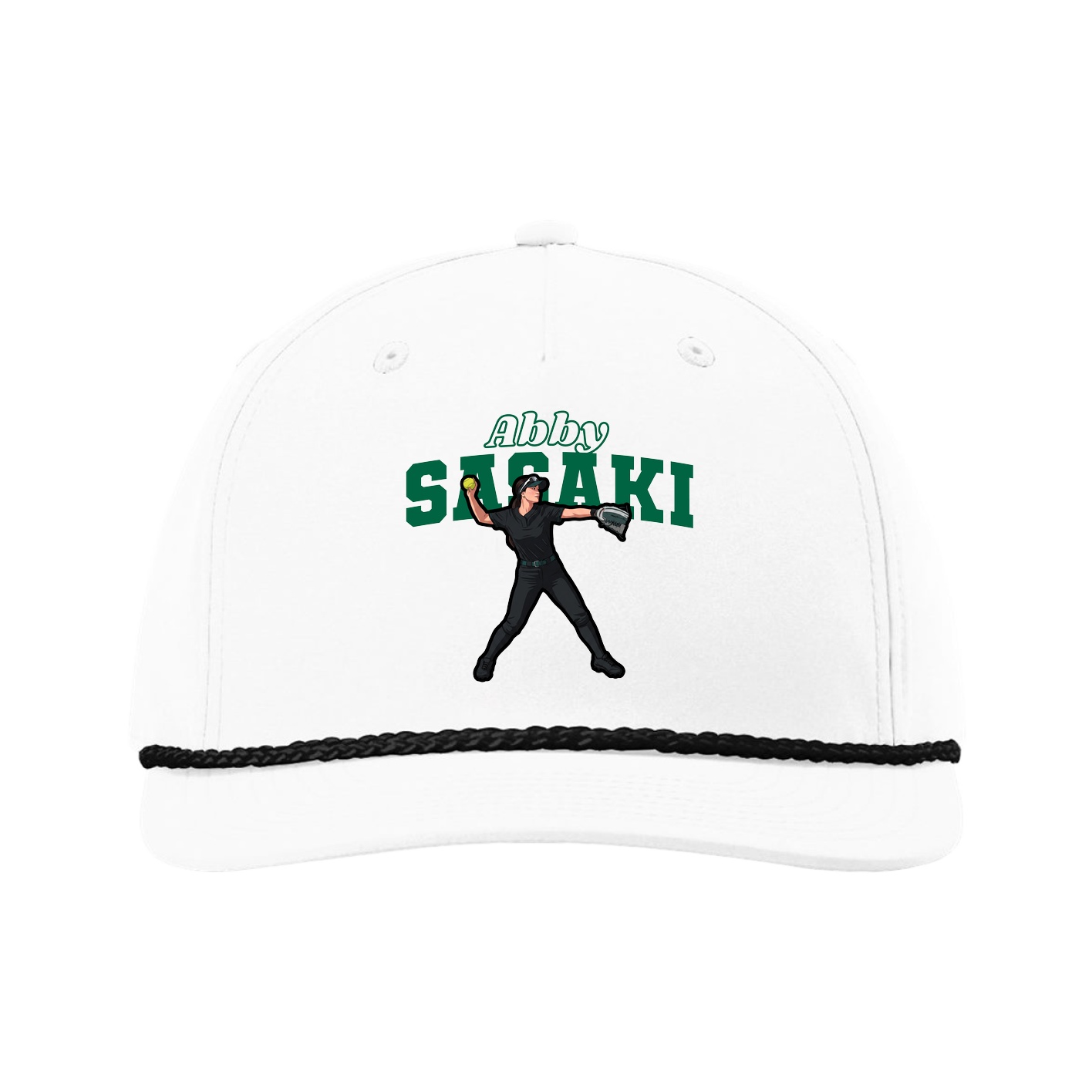Five-Panel Classic Rope Cap — Name Arch in White