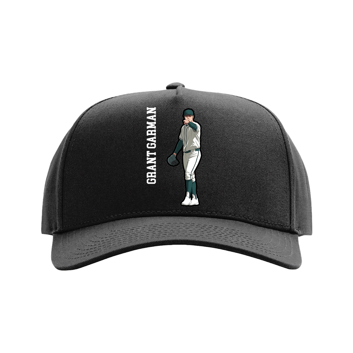 Full Fabric Five-Panel Champ Cap — Name Vertical in Black