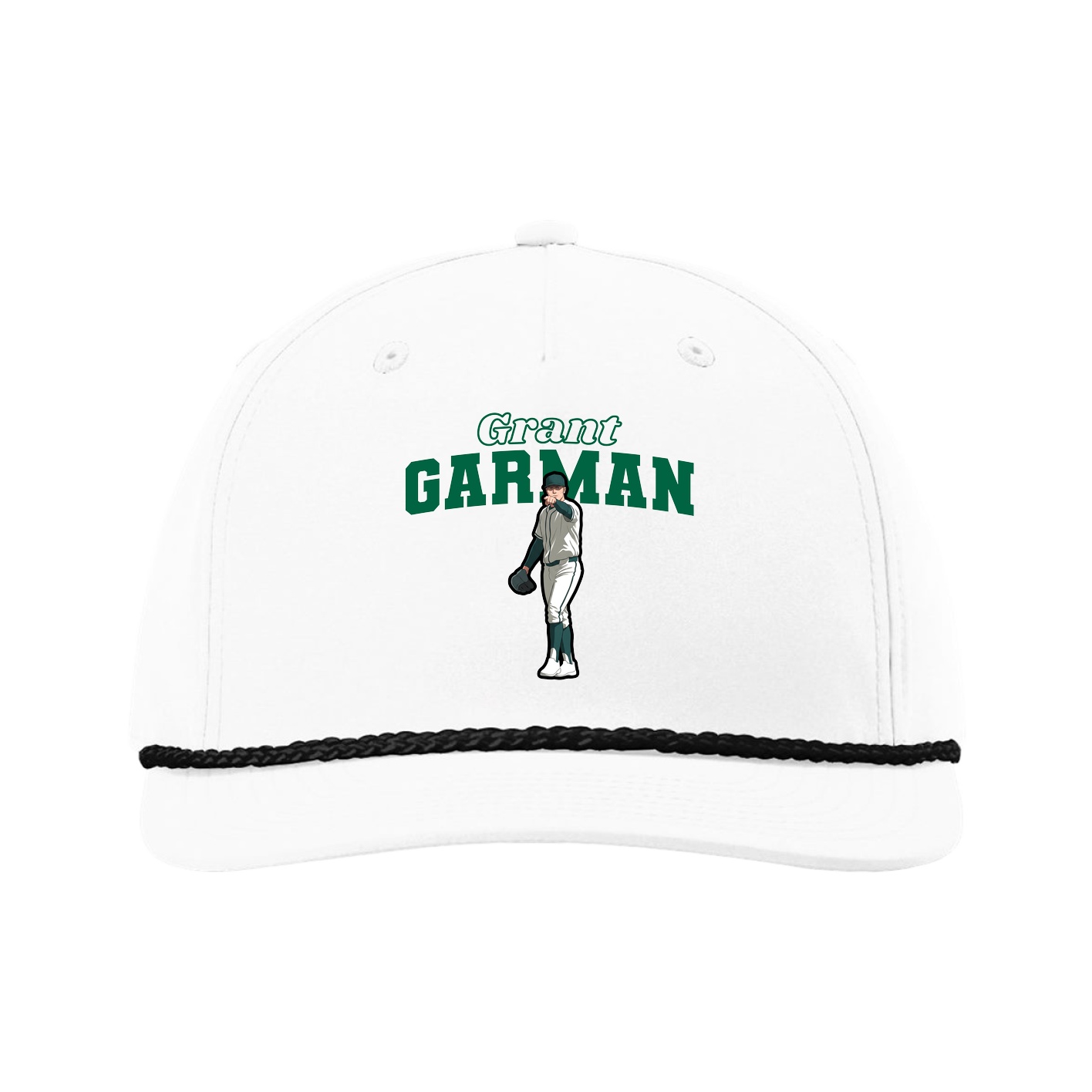 Five-Panel Classic Rope Cap — Name Arch in White