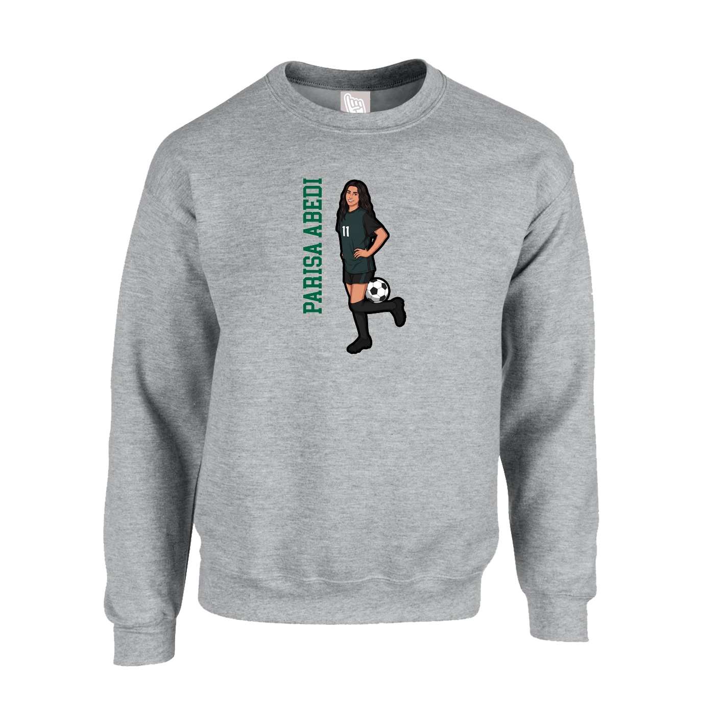 Fleece Crew — Name Vertical in Grey