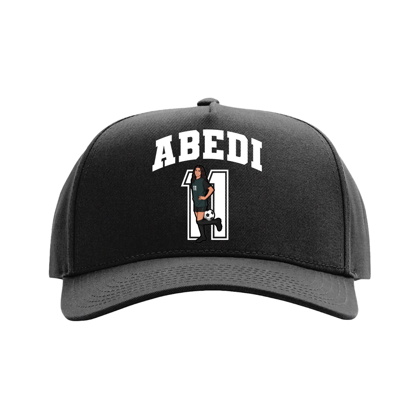 Full Fabric Five-Panel Champ Cap — Number in Black