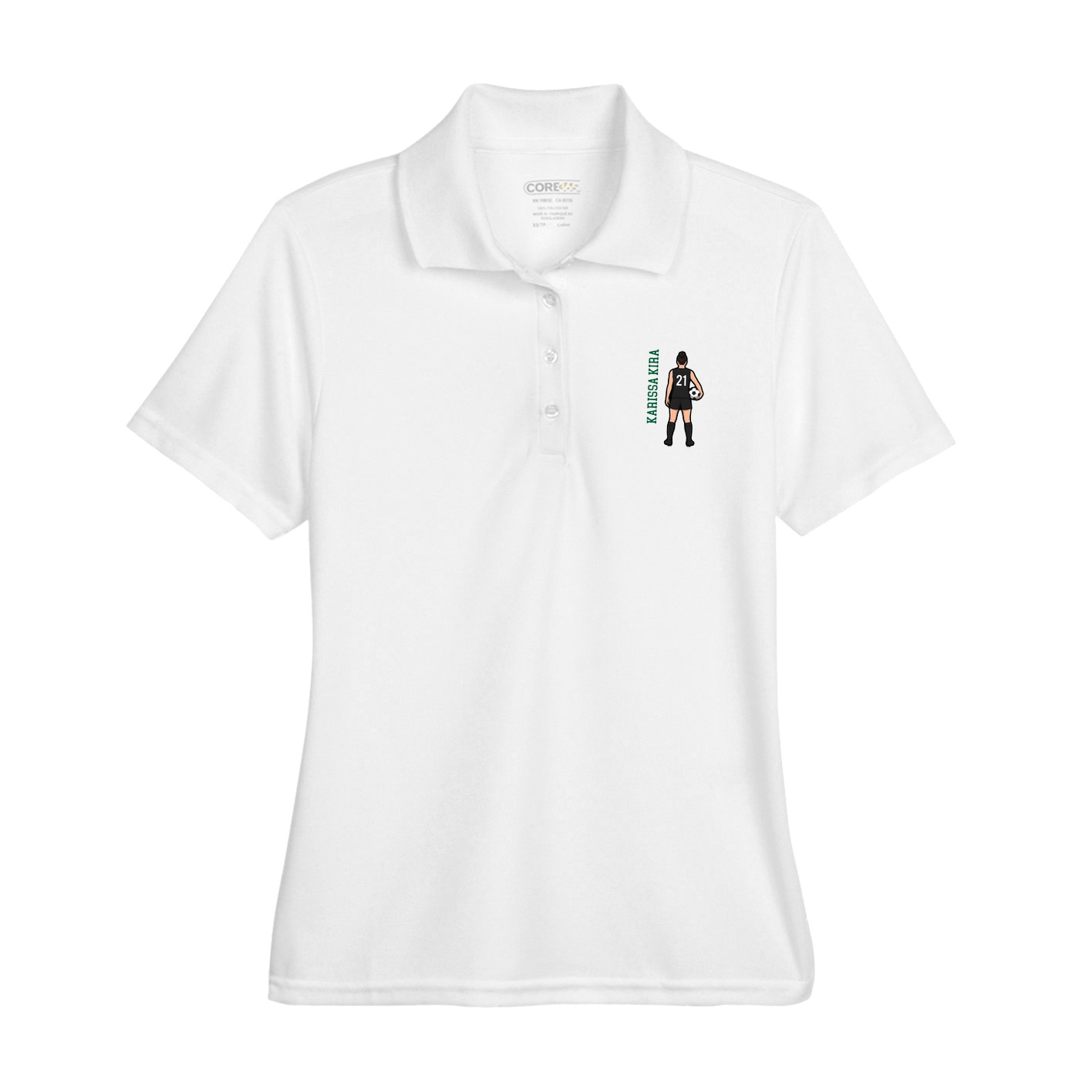 Womens Performance Polo — Name Vertical in White