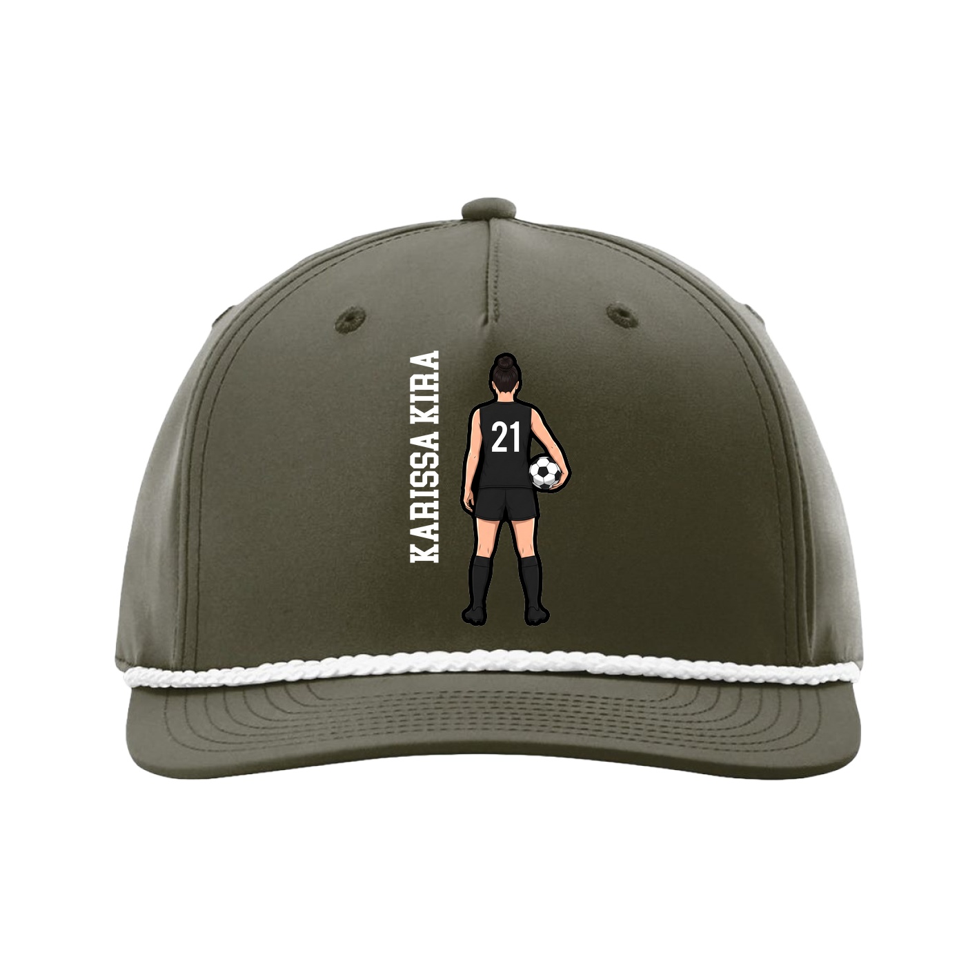 Five-Panel Classic Rope Cap — Name Vertical in Green