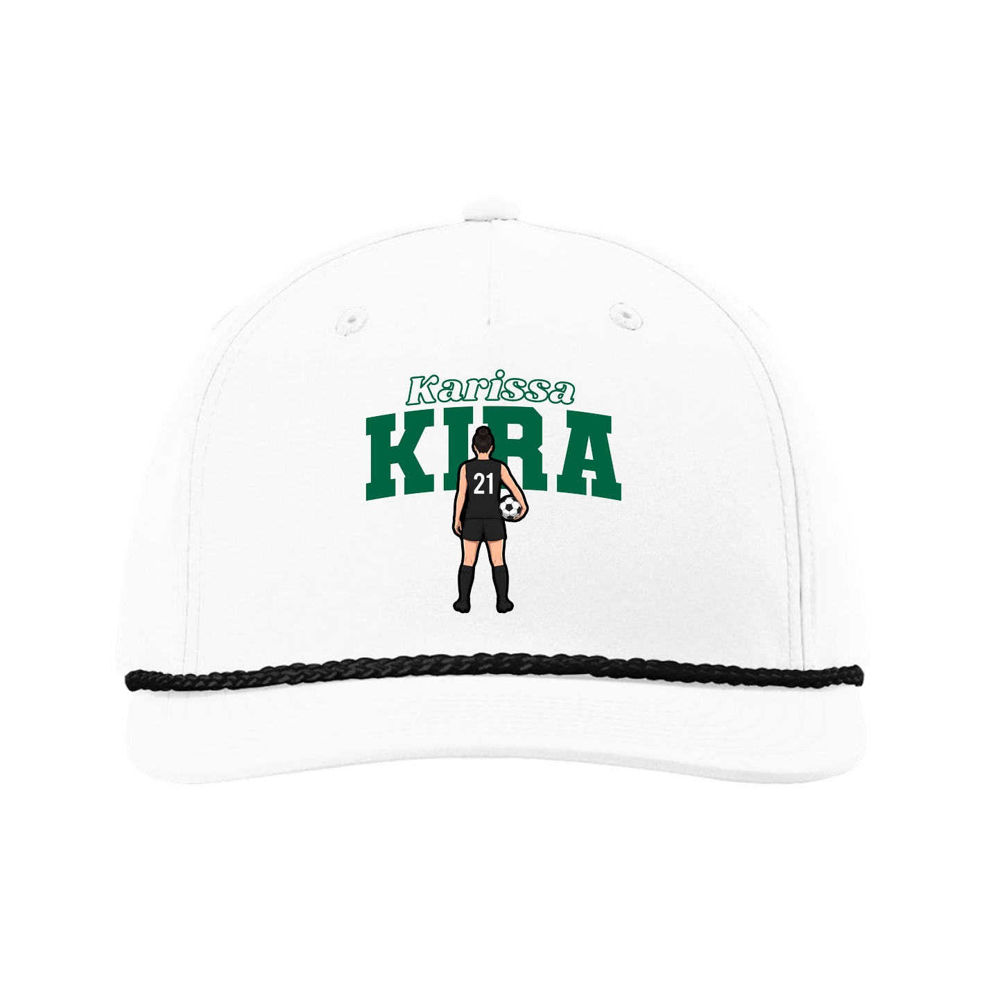 Five-Panel Classic Rope Cap — Name Arch in White