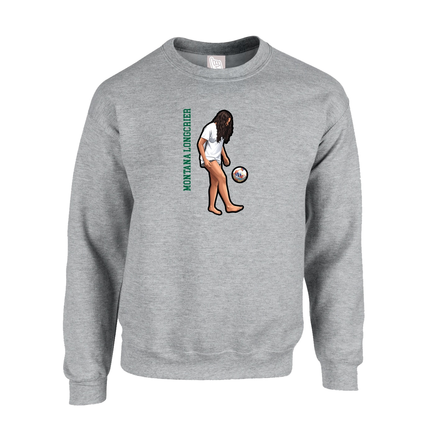 Fleece Crew — Name Vertical in Grey