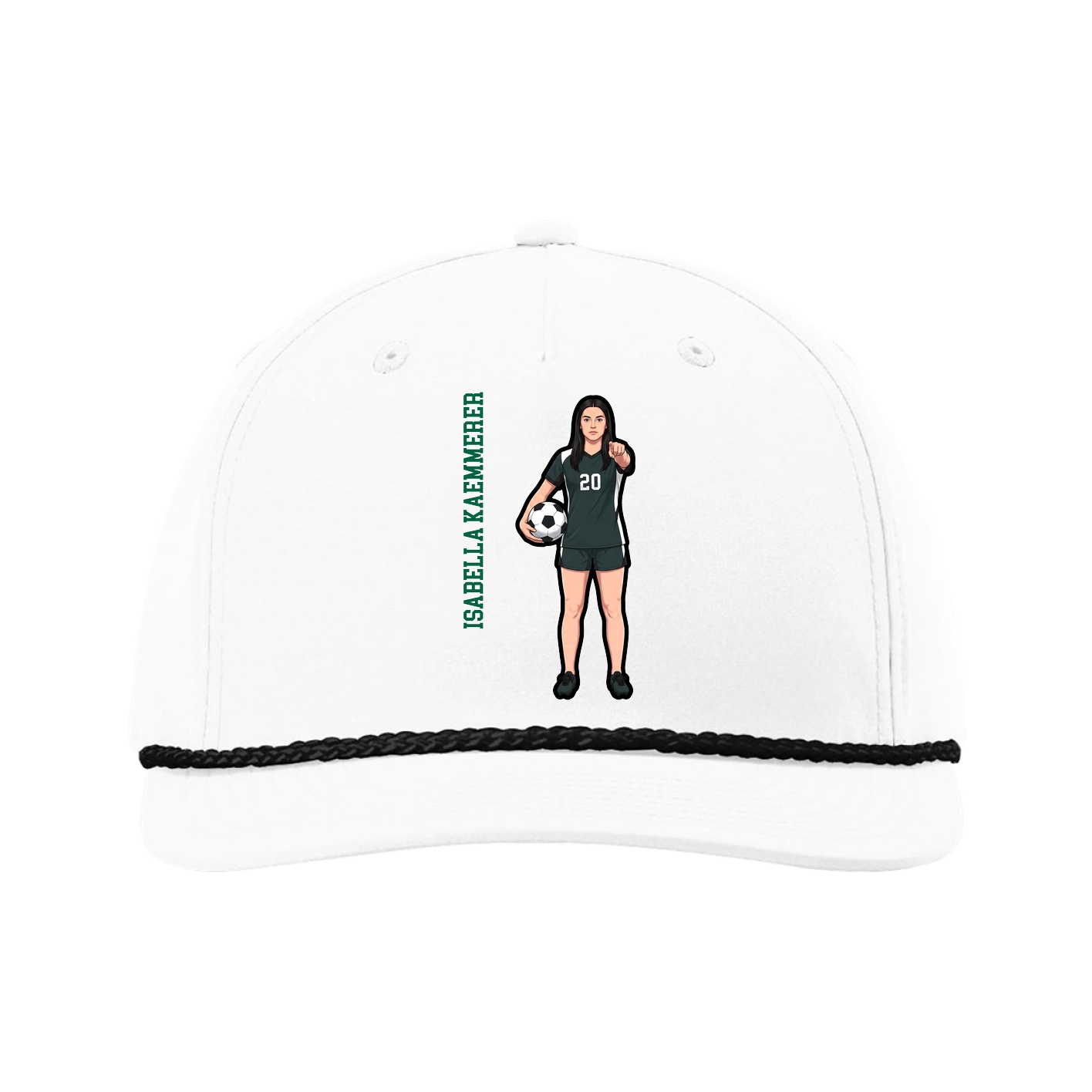 Five-Panel Classic Rope Cap — Name Vertical in White