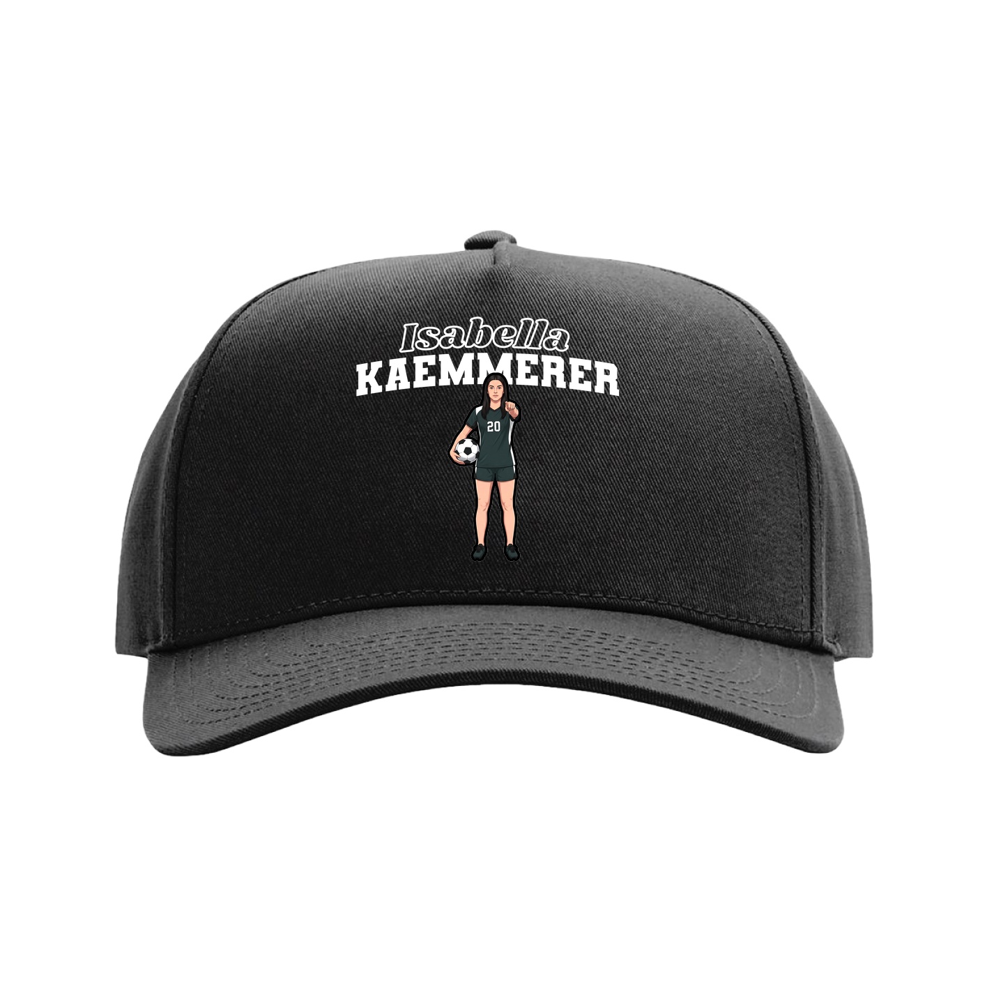 Full Fabric Five-Panel Champ Cap — Name Arch in Black