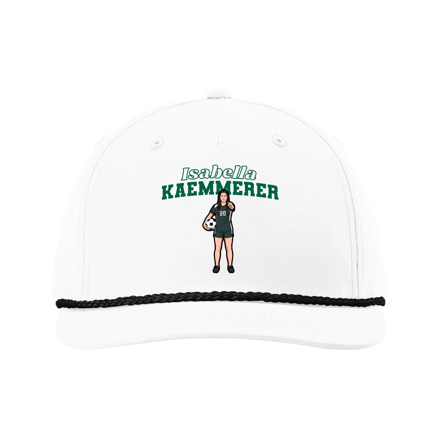 Five-Panel Classic Rope Cap — Name Arch in White