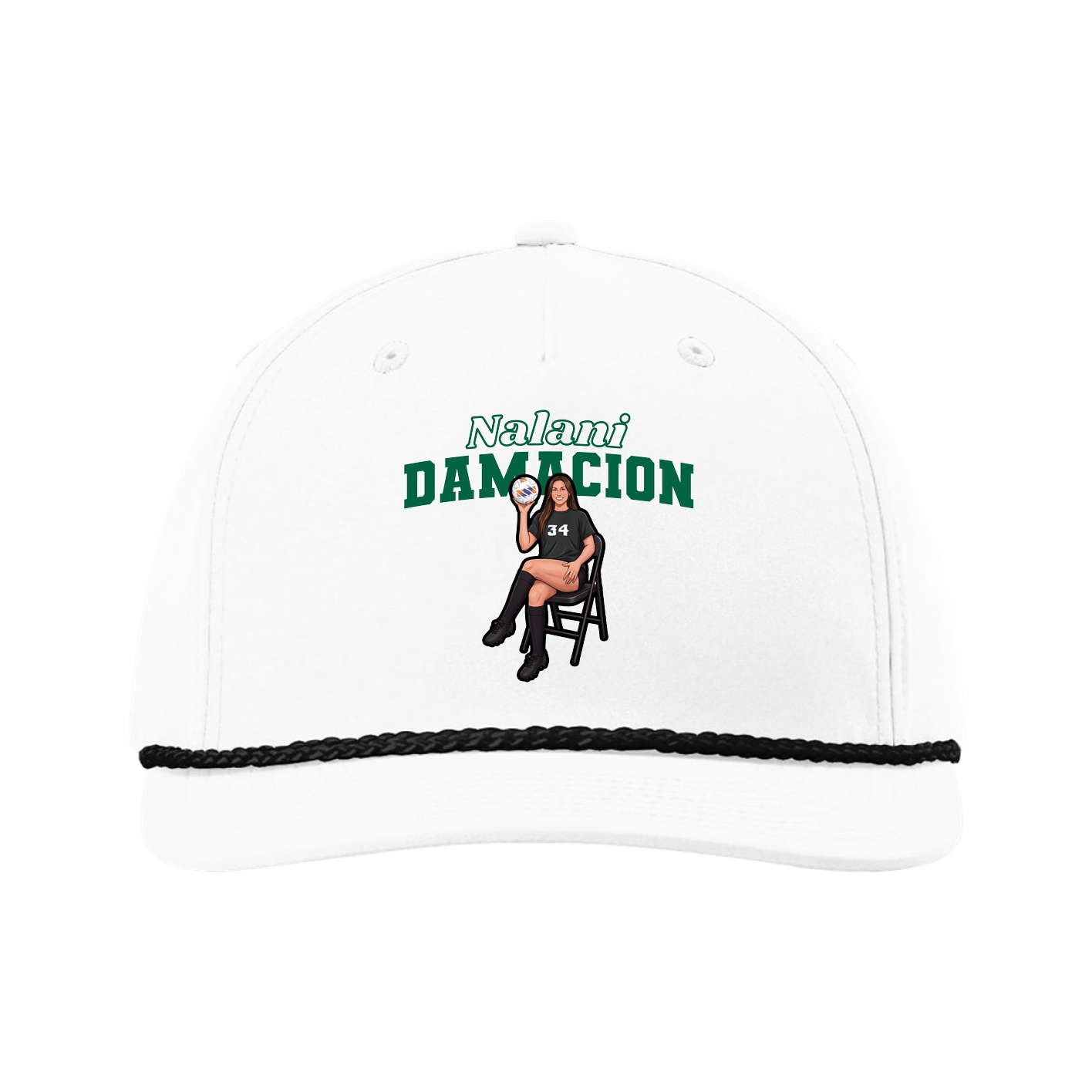 Five-Panel Classic Rope Cap — Name Arch in White