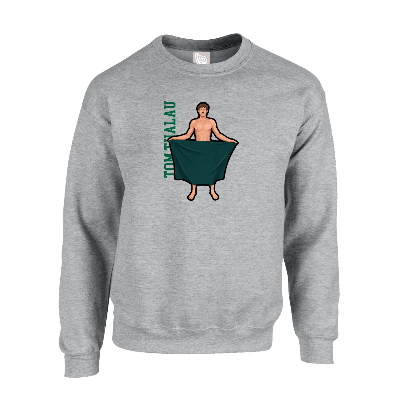 Fleece Crew — Name Vertical in Grey