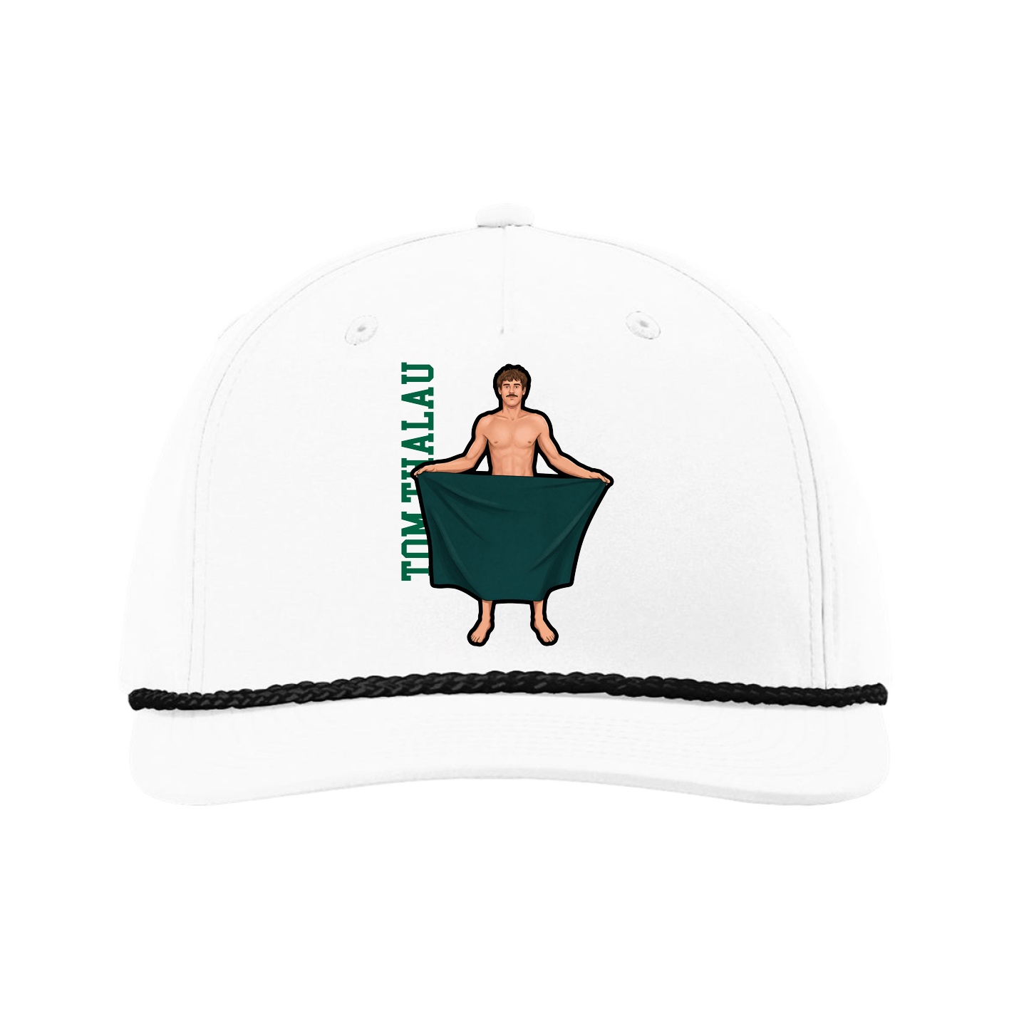 Five-Panel Classic Rope Cap — Name Vertical in White