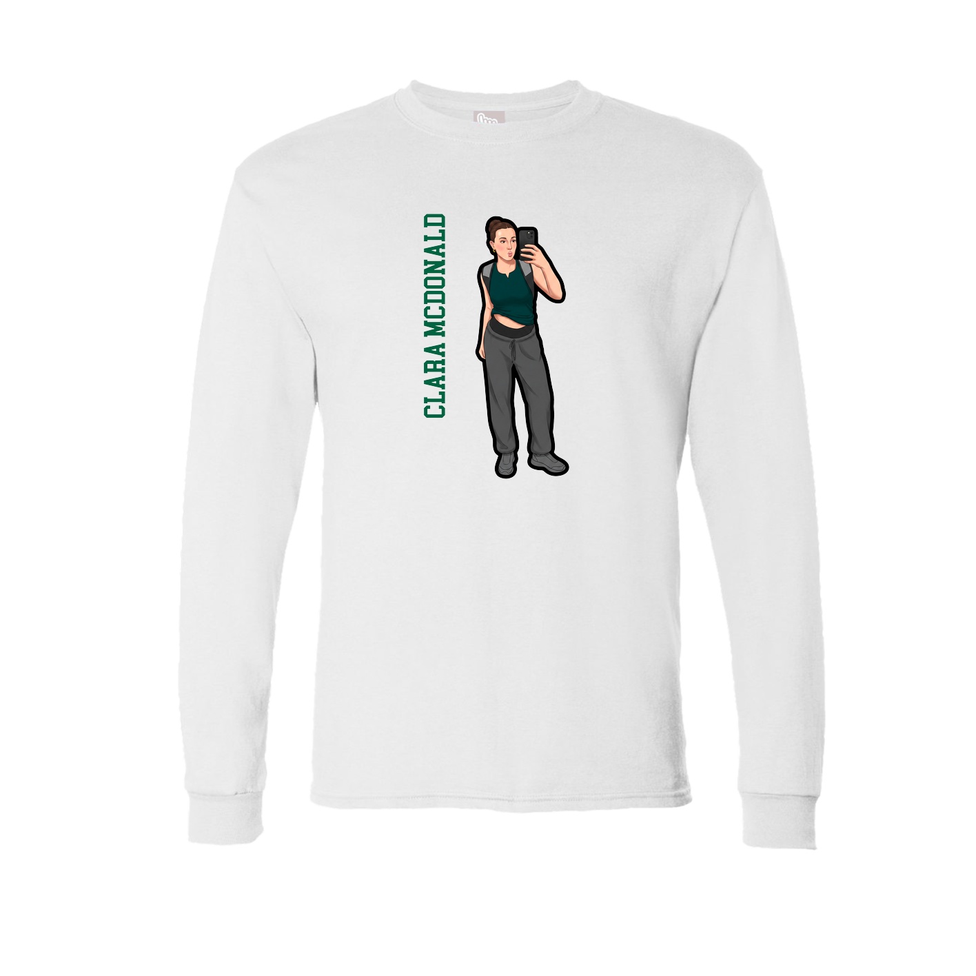 Long Sleeve Tee — Name Vertical in White