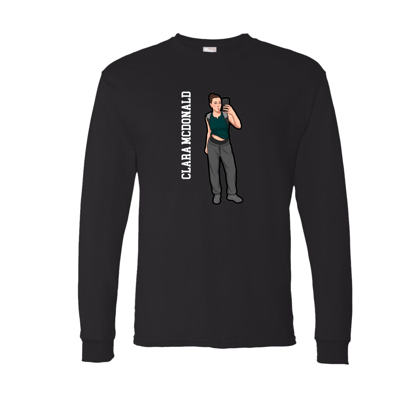 Long Sleeve Tee — Name Vertical in Black