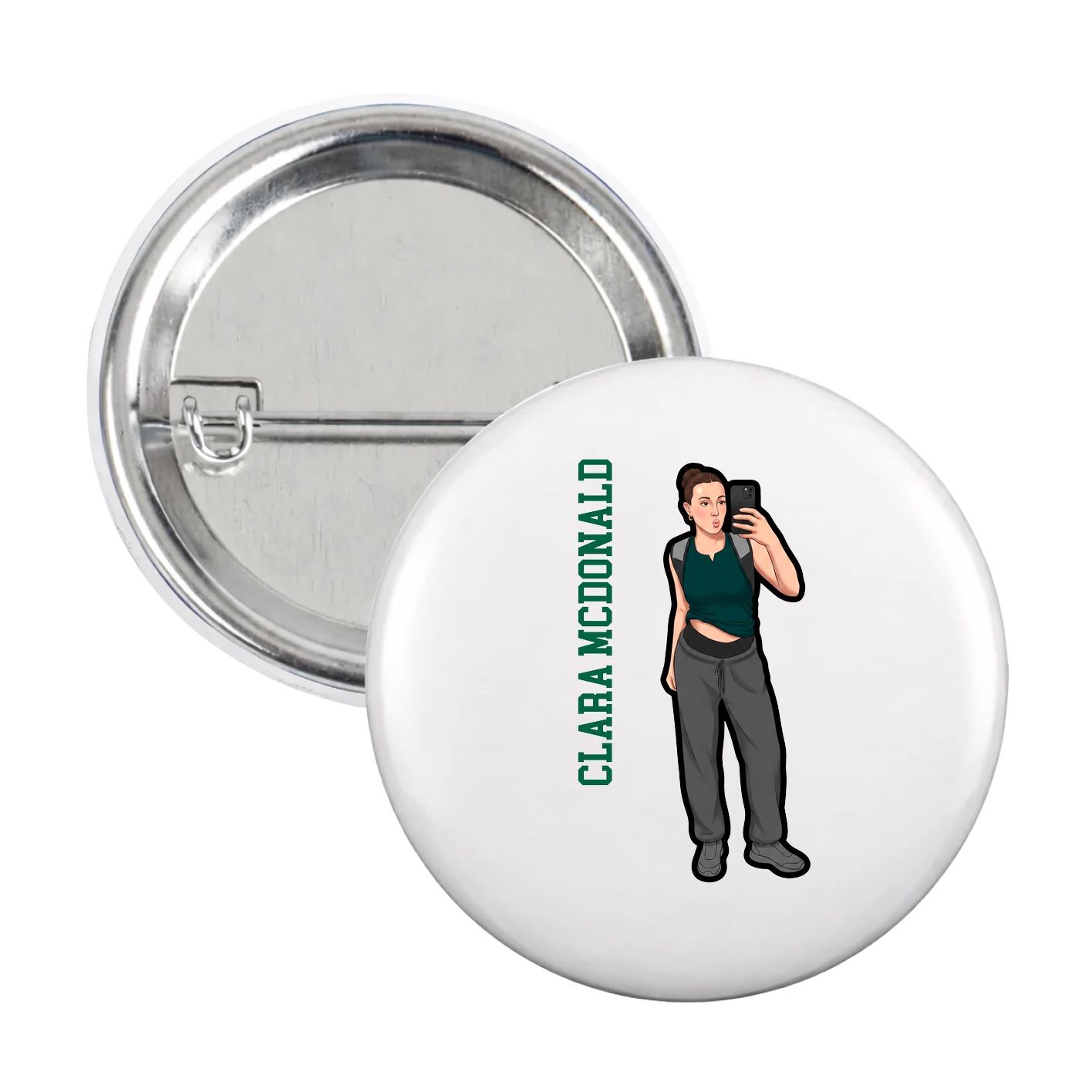 Game Day Button — Name Vertical in White