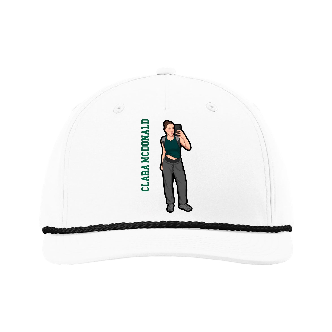 Five-Panel Classic Rope Cap — Name Vertical in White