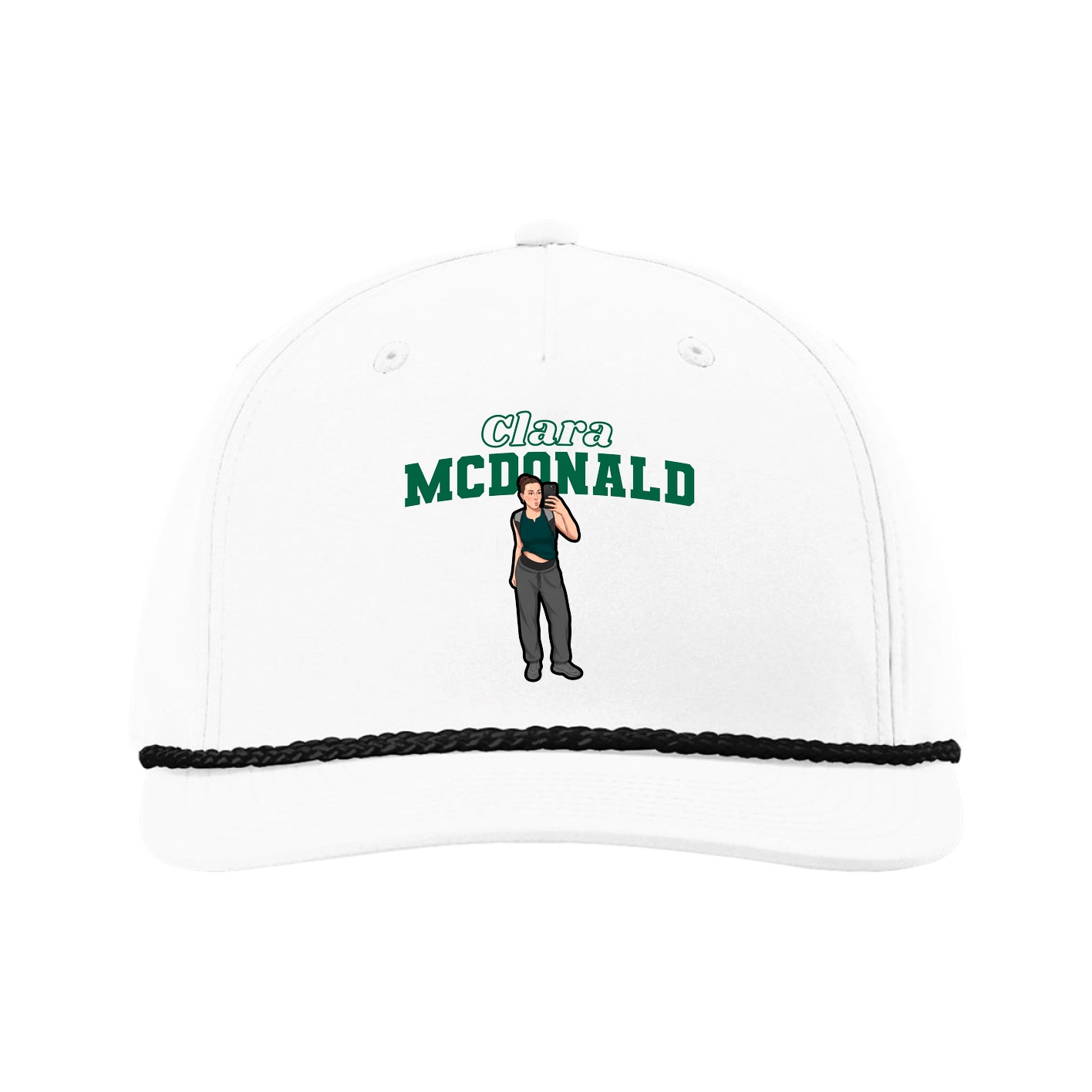 Five-Panel Classic Rope Cap — Name Arch in White