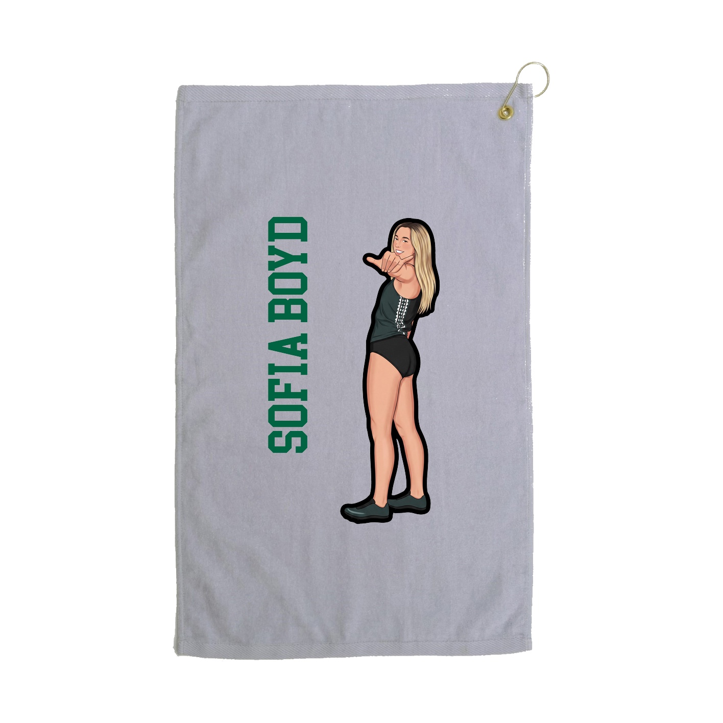 Golf Towel — Name Vertical in Grey