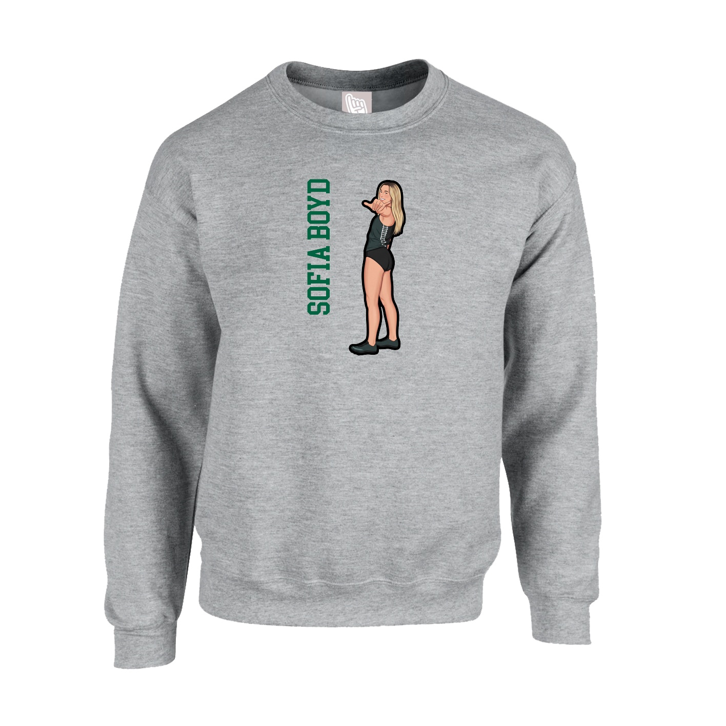 Fleece Crew — Name Vertical in Grey