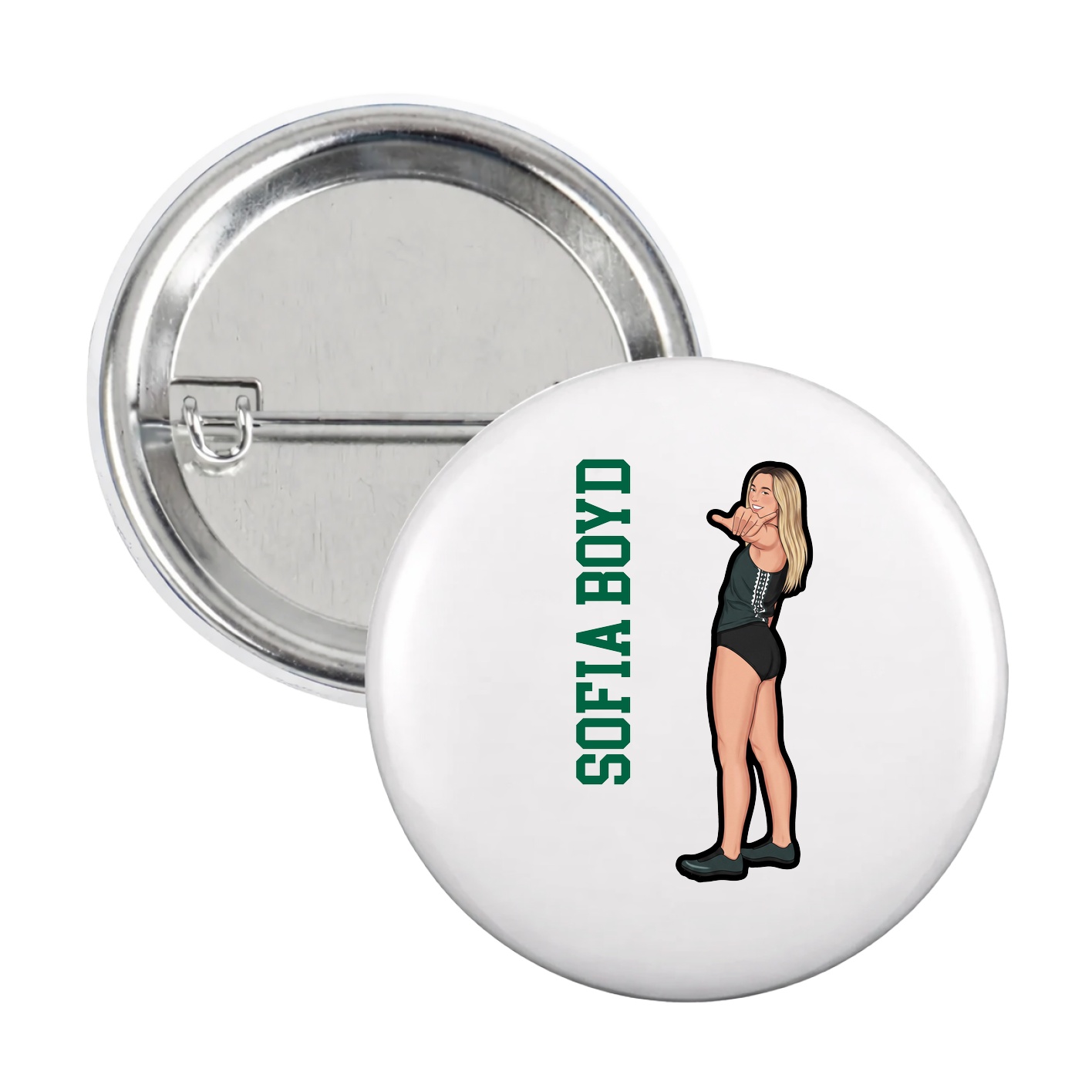 Game Day Button — Name Vertical in White