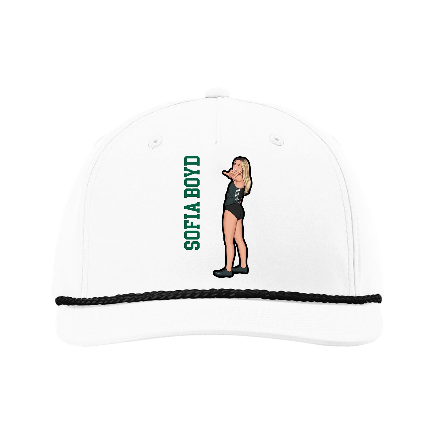 Five-Panel Classic Rope Cap — Name Vertical in White