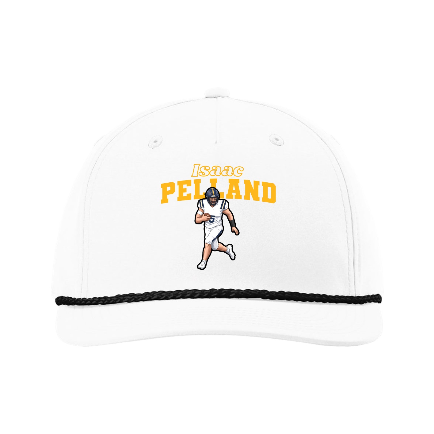 Five-Panel Classic Rope Cap — Name Arch in White