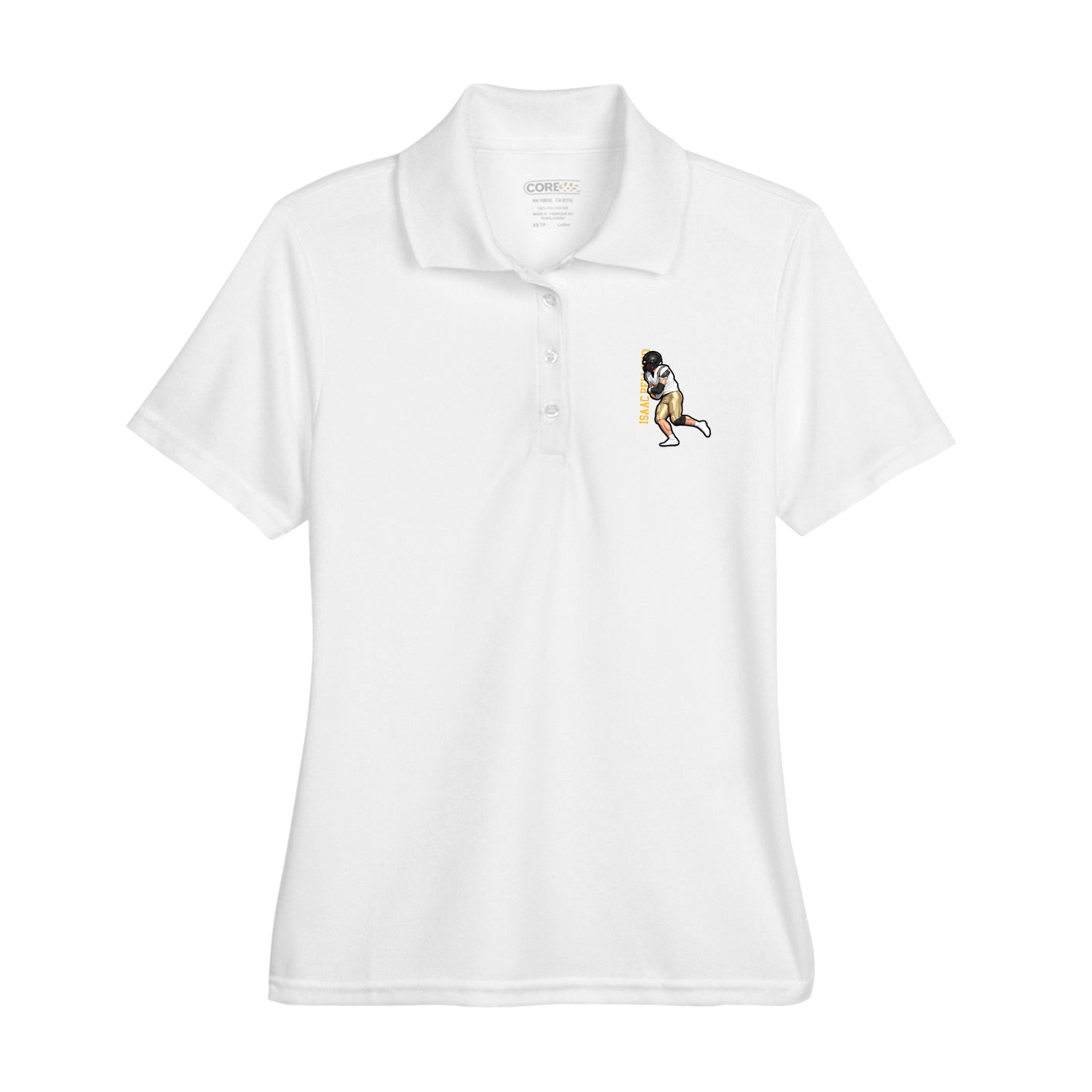 Womens Performance Polo — Name Vertical in White