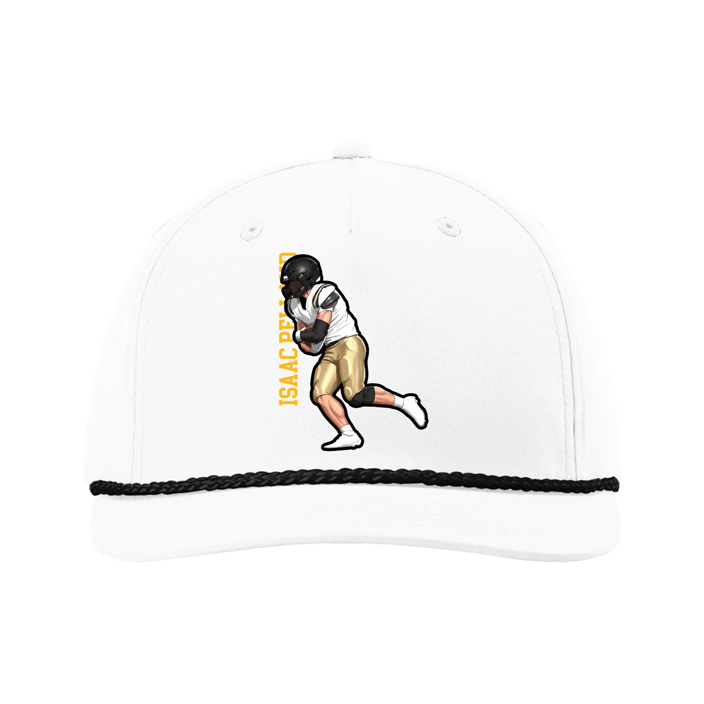 Five-Panel Classic Rope Cap — Name Vertical in White