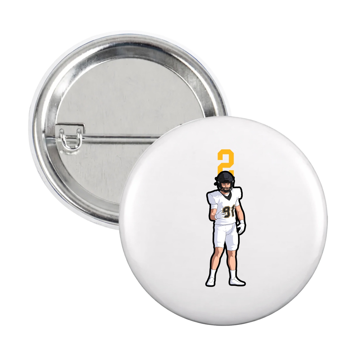 Game Day Button — Number Top in White