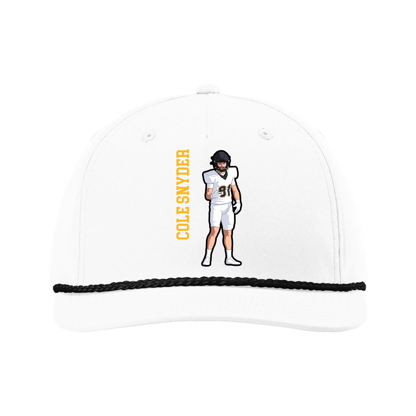 Five-Panel Classic Rope Cap — Name Vertical in White