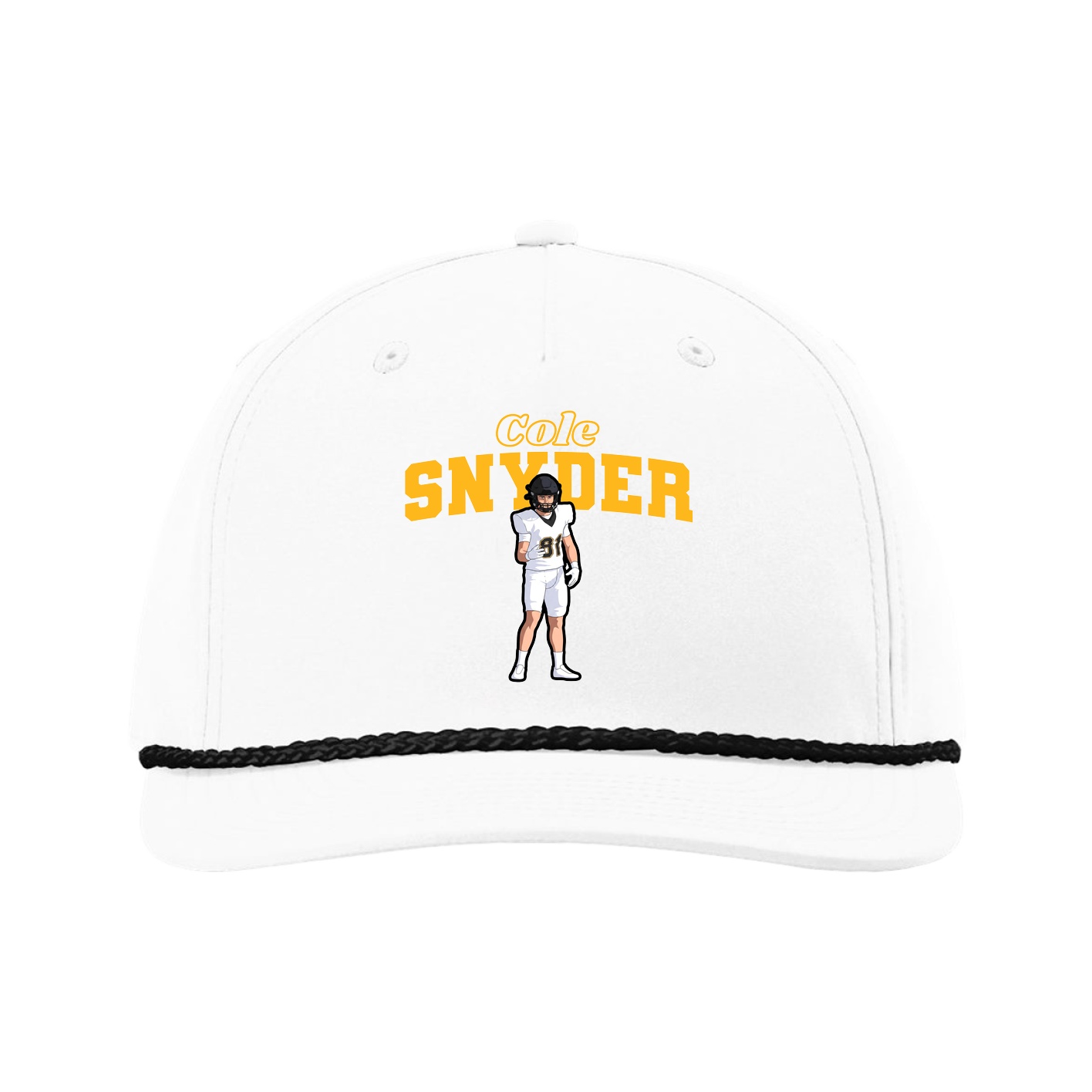 Five-Panel Classic Rope Cap — Name Arch in White