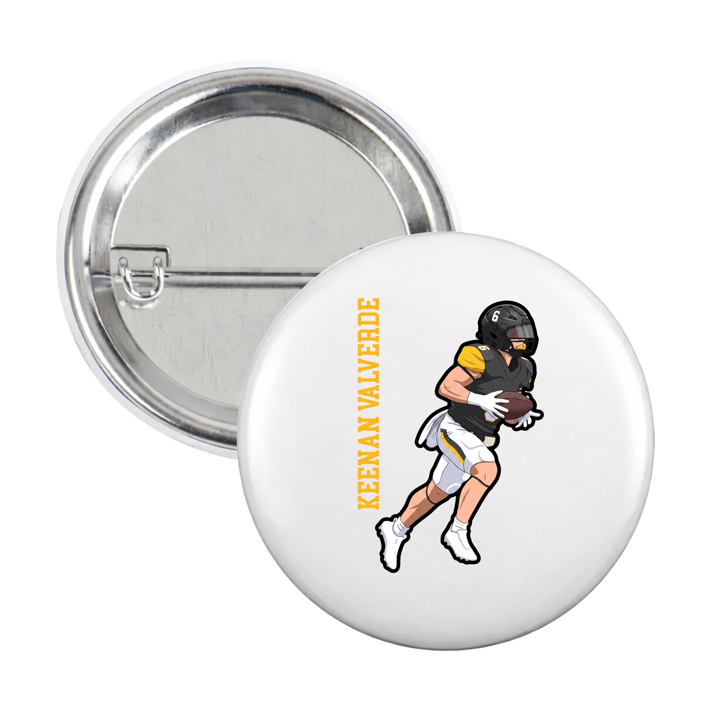 Game Day Button — Name Vertical in White