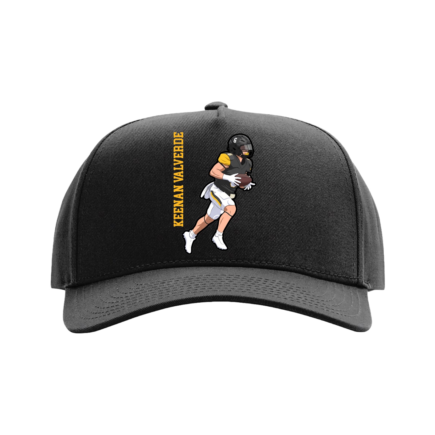 Full Fabric Five-Panel Champ Cap — Name Vertical in Black