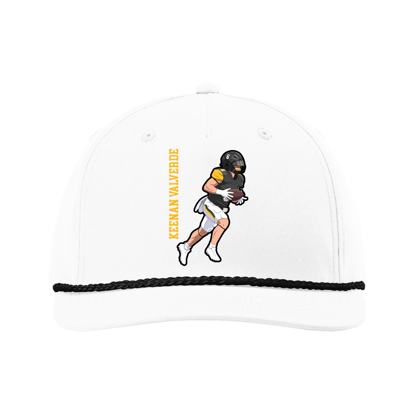 Five-Panel Classic Rope Cap — Name Vertical in White