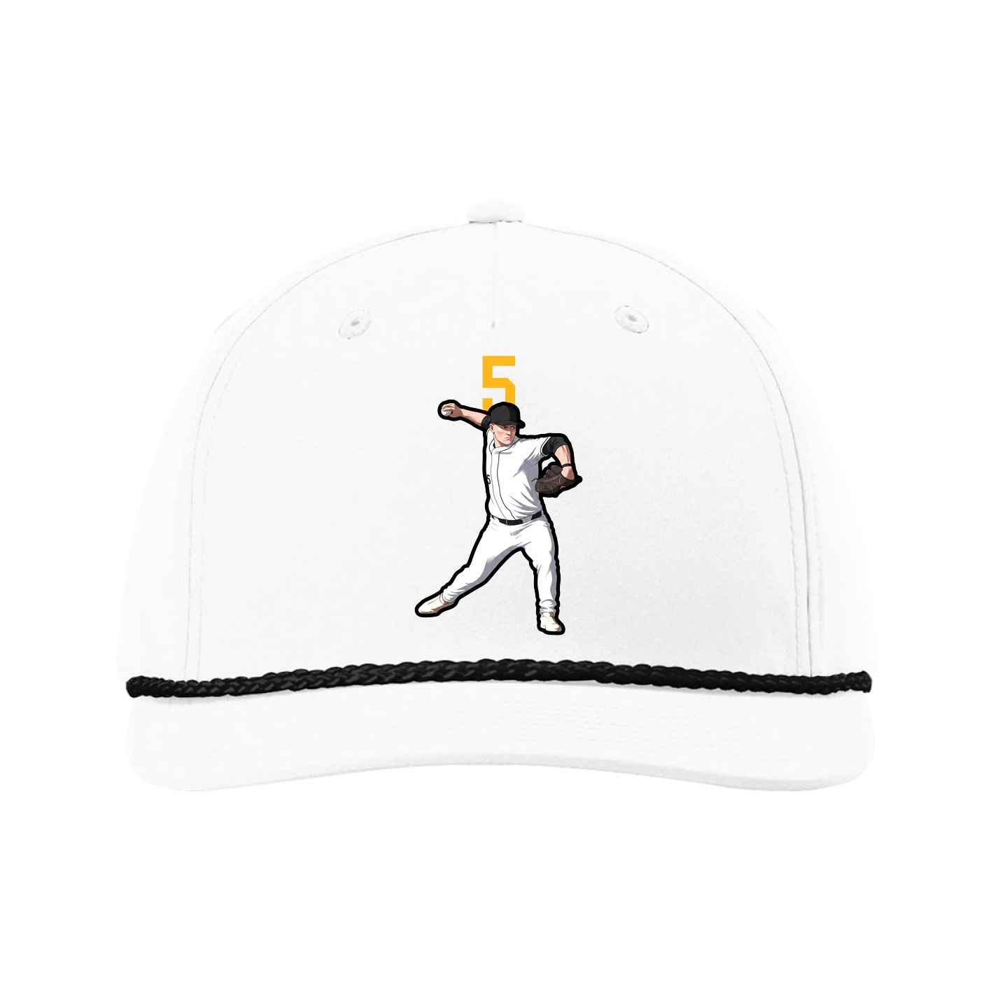 Five-Panel Classic Rope Cap — Number Top in White