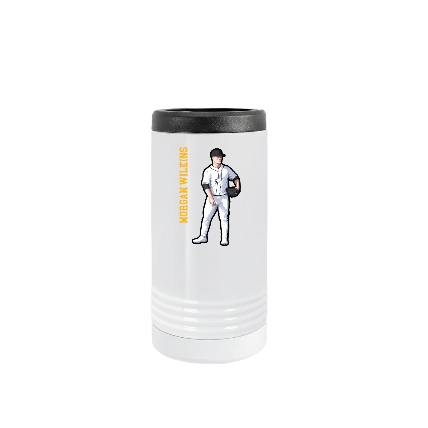 Slim Beverage Holder — Name Vertical in White