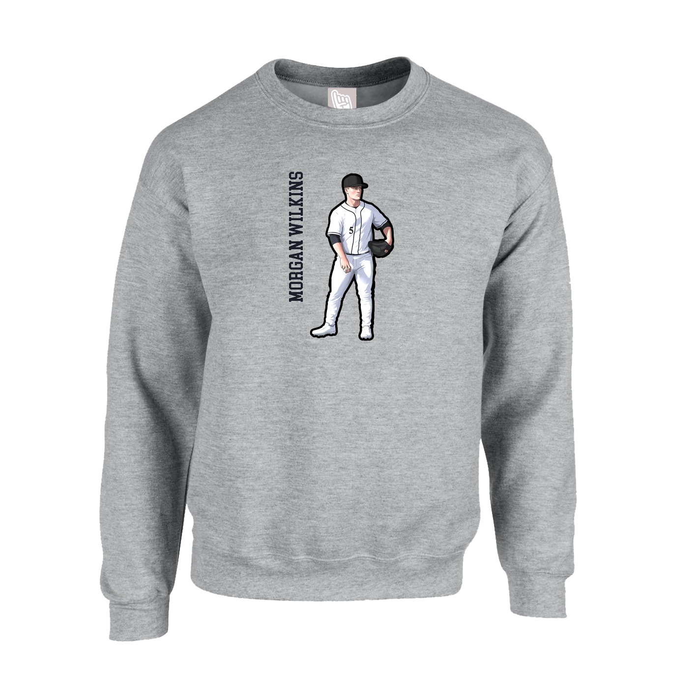 Fleece Crew — Name Vertical in Grey