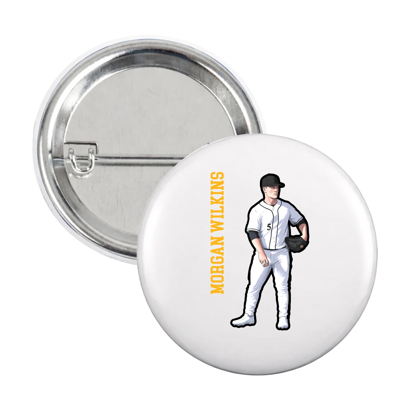 Game Day Button — Name Vertical in White