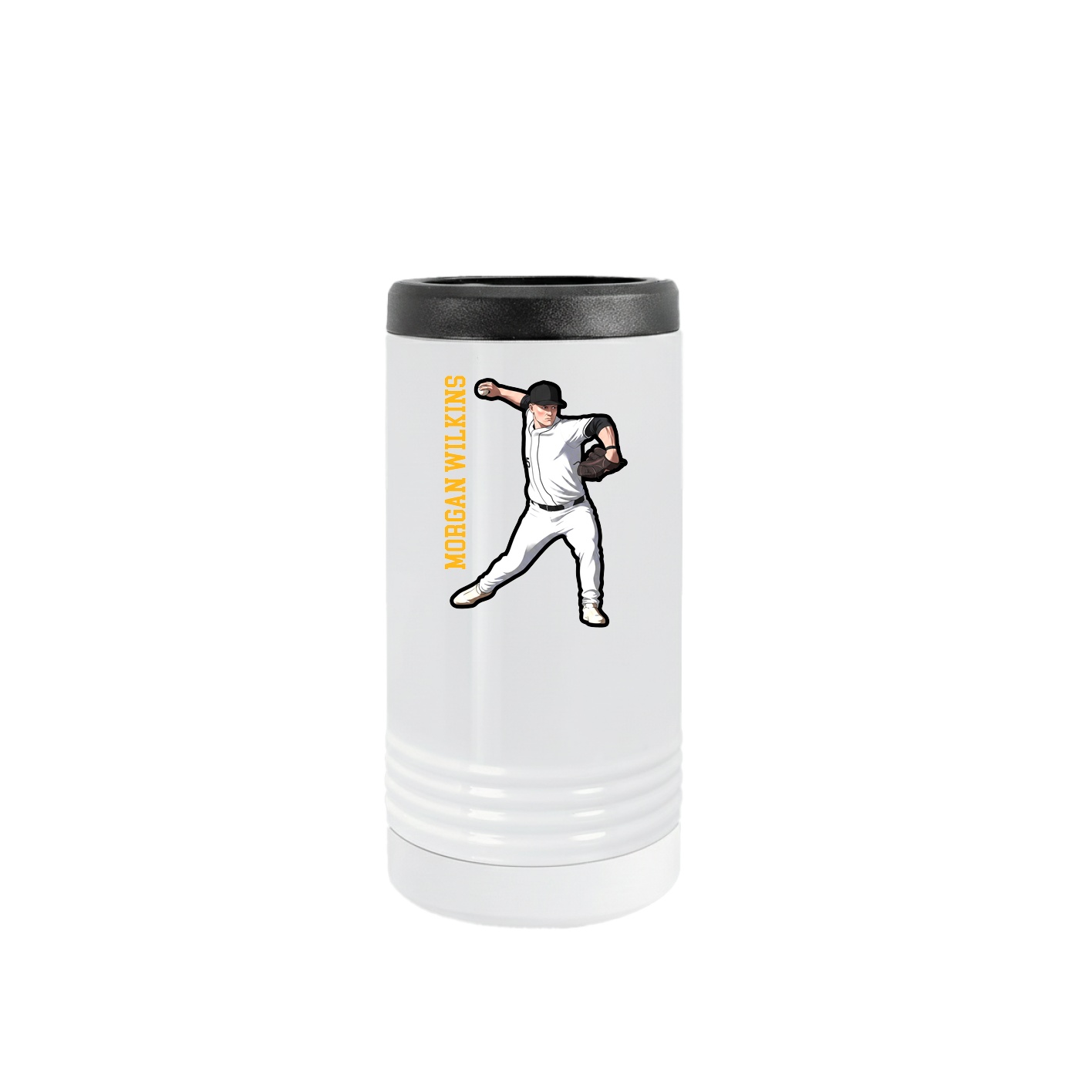 Slim Beverage Holder — Name Vertical in White