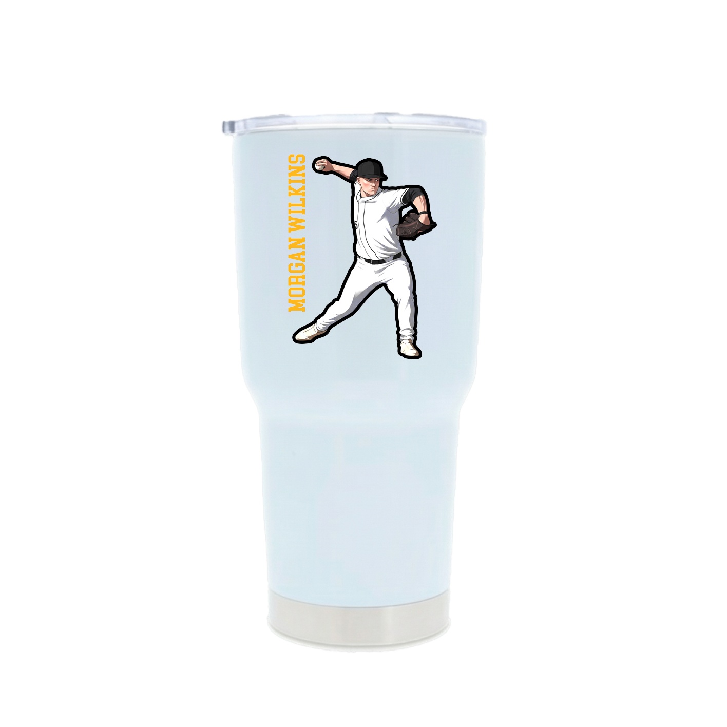30oz Stainless Steel Tumbler — Name Vertical in White