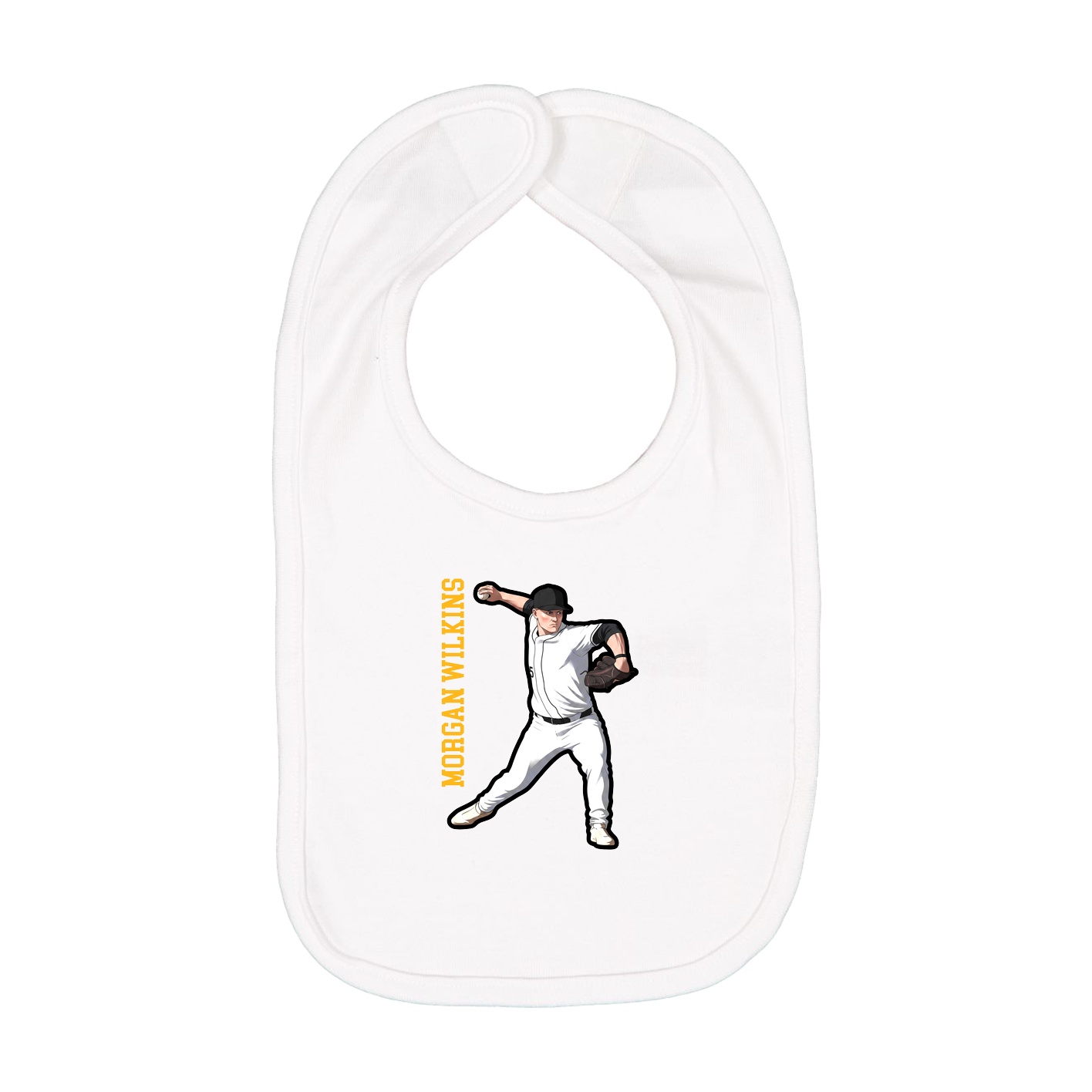 Infant Bib — Name Vertical in White