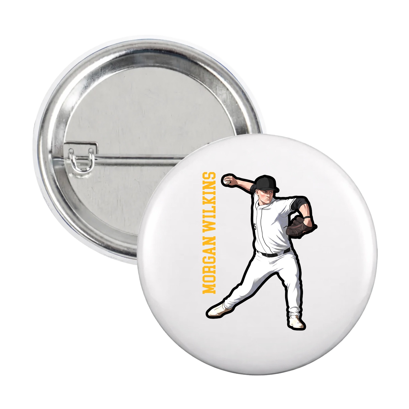 Game Day Button — Name Vertical in White