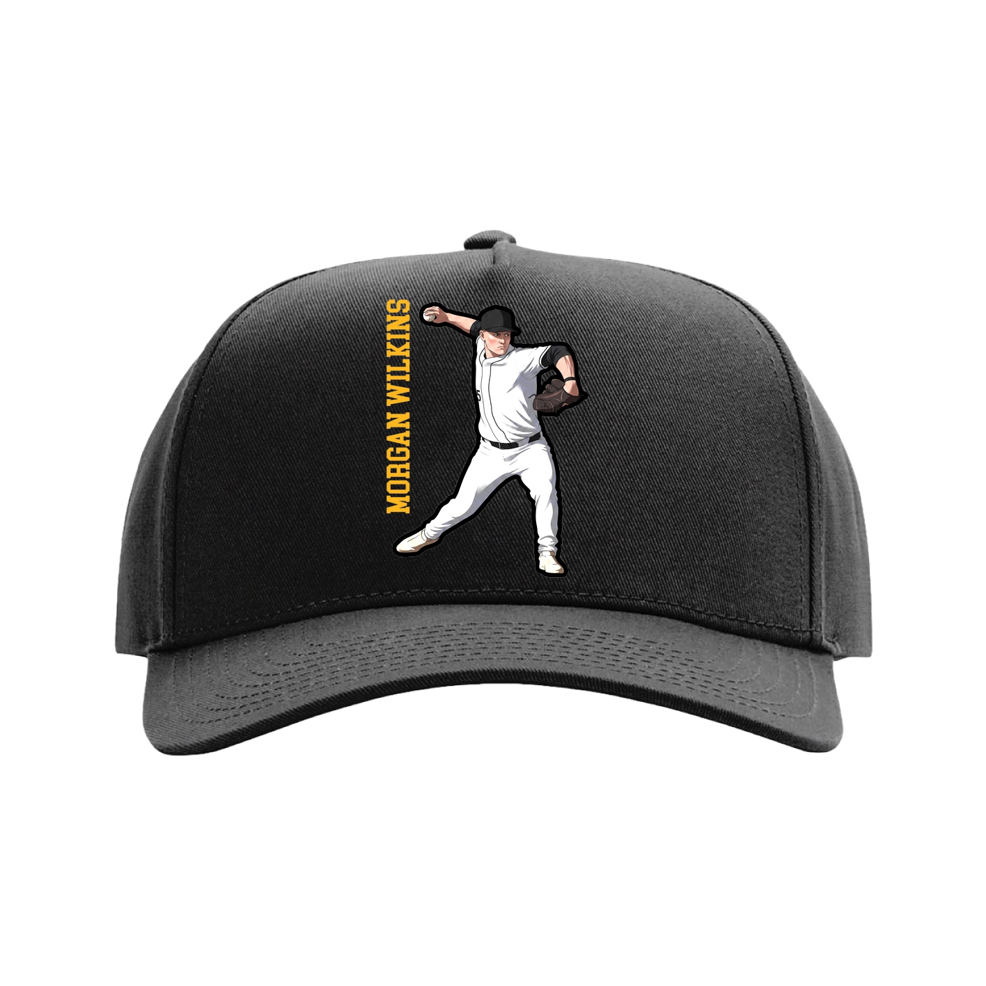 Full Fabric Five-Panel Champ Cap — Name Vertical in Black